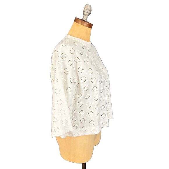 MADEWELL Embroidered Wide-Sleeve Boxy Tee S White Crewneck Floral NWT B31 - Picture 3 of 7